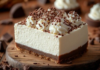 Cheesecake Delight with White Chocolate Cheesecake Topped with Cream on Rustic Table for Sweet Dessert Indulgence, Dessert Mood