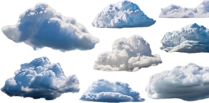 Collection of dramatic cumulus clouds isolated transparent background weather photography nature images