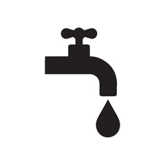 A black faucet with a drop of water icon