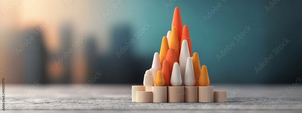 Poster a 3d rendered visualization depicting the frequency distribution of educational achievement levels w