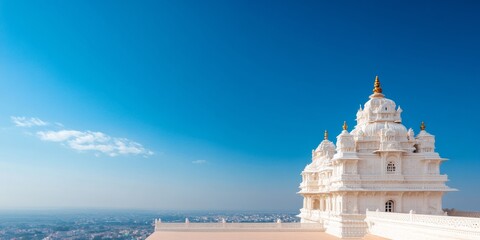 Temple, Temple Surrounded by Devotees at Indian Festival, Sacred Architecture, Clear Sky, Daytime, Spiritual Gathering, Traditional Rituals