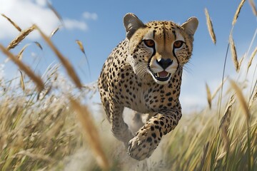 Naklejka premium Cheetah in the Savanna: A Stunning Close-up