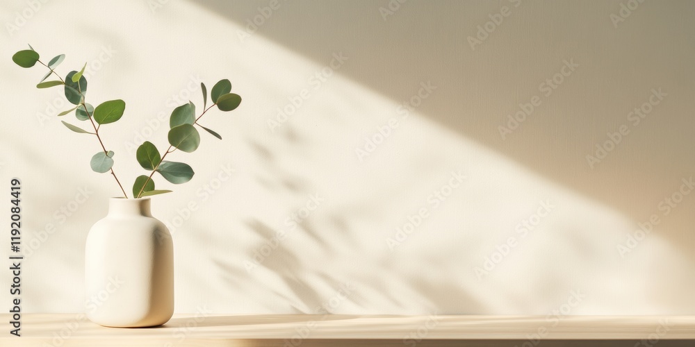 Aufkleber minimalism in decor white vase and eucalyptus creating minimalism in tranquil space
