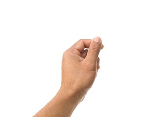 Male hand making a gesture of holding a card or business card. Some types of documents ID card Or a...