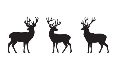 Deer silhouette icon set vector on white background
