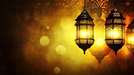 A warm, glowing display of decorative lanterns against a textured backdrop.