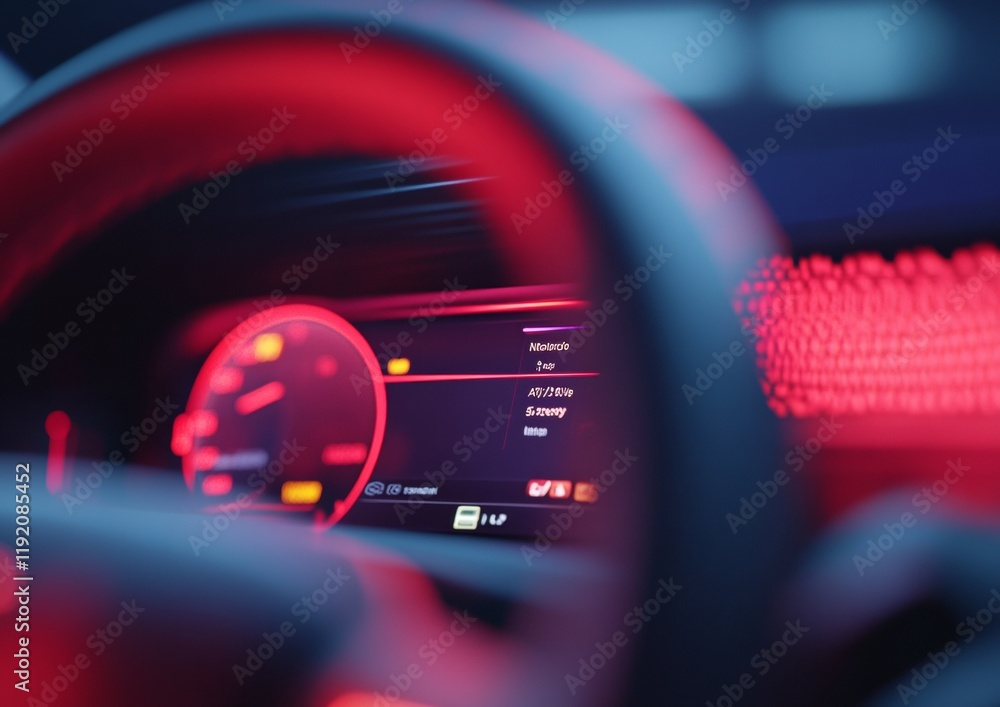 Poster Futuristic Car Dashboard with Innovative Technology in Focus - Interactive Display, Navigation, and Tech Enhance Driving Experience