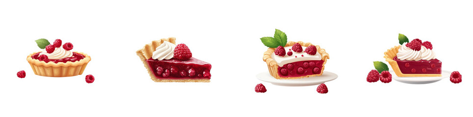 Flat style illustration of raspberry pie isolated on white background. Collection Png.