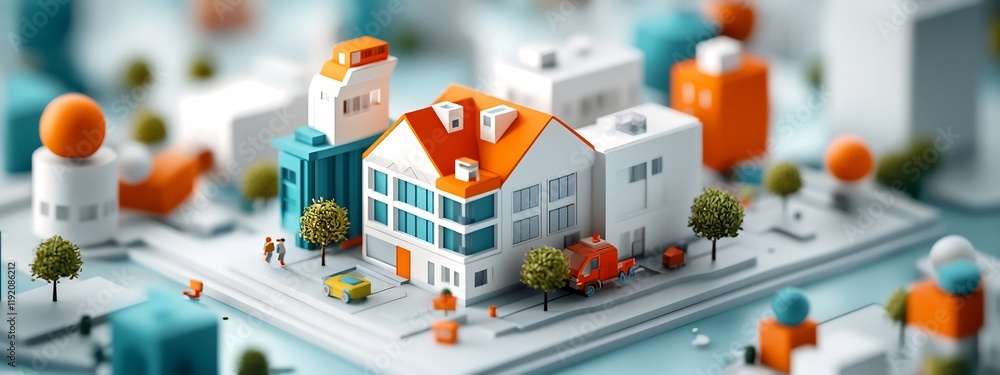 Poster vibrant 3d architectural depicting a miniaturized representation of various building styles and urba