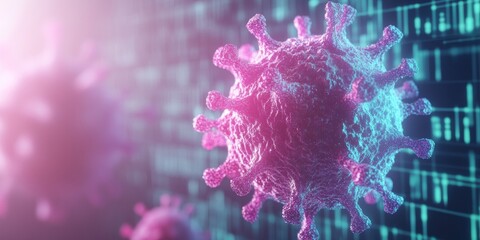 Virus Structure in Digital Matrix Virus Analysis with Neon Glow in Virus-Themed Medical Visualization