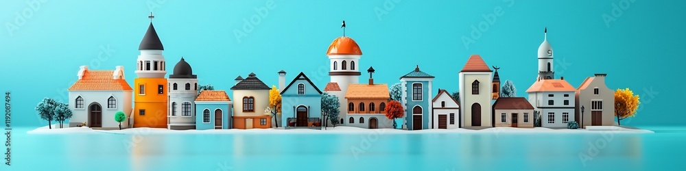 Aufkleber a colorful 3d rendered showcasing the frequency and diversity of different architectural styles acro