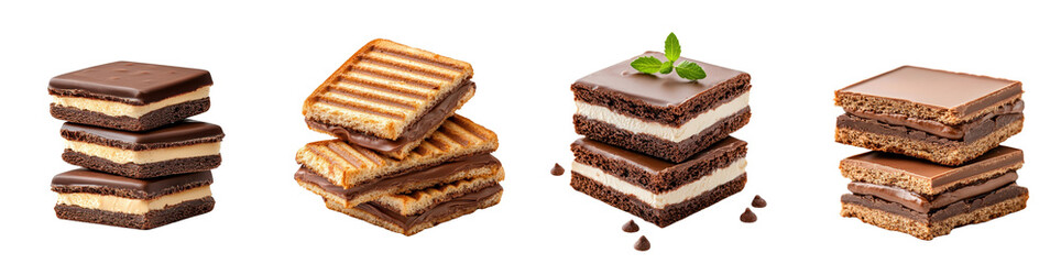 Fototapeta premium Chocolate sandwiches isolated on white background. Collection Png.