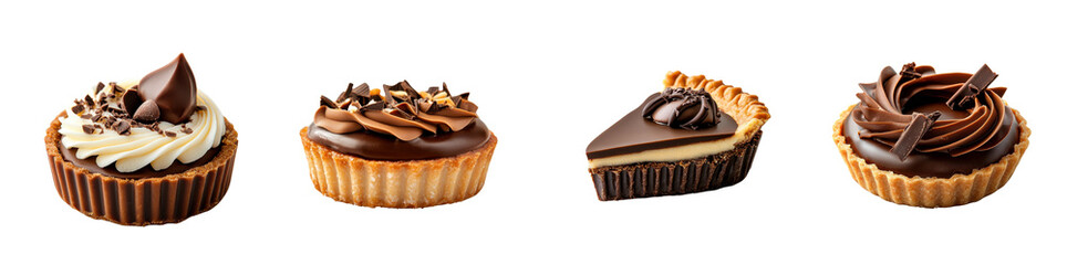 Chocolate tart isolated on white background. Collection Png.