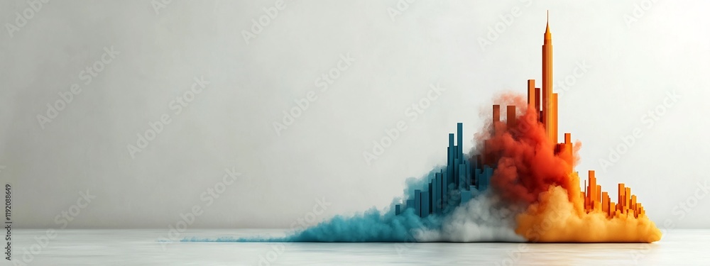 Poster vibrant and dynamic depicting a visualization of the frequency distribution of urbanization rates ac