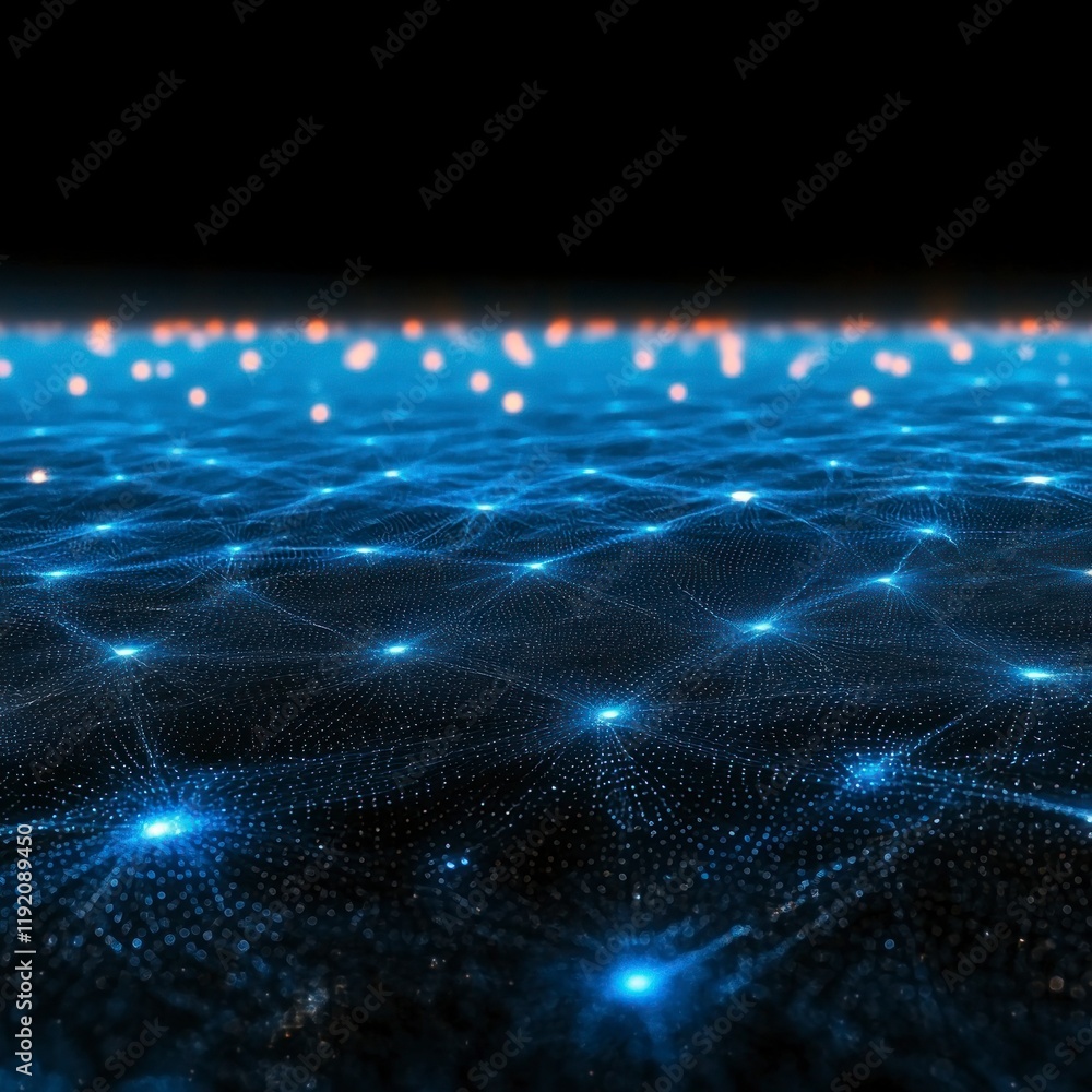 Aufkleber abstract blue network digital data tech background glowing points connections web des