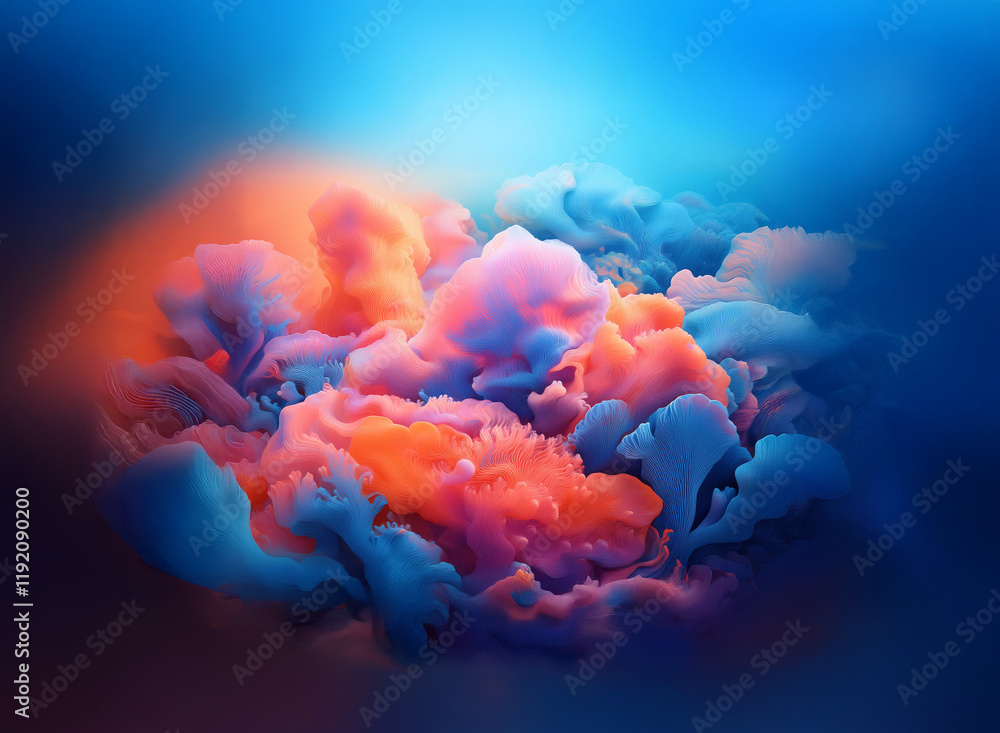 Poster abstract image of swirling, vibrant colors against a dark, blurred background. the hues blend and in