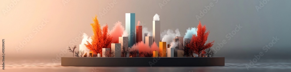 Poster a striking 3d visualization depicting the frequency distribution of air pollution levels in a modern