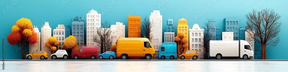Aufkleber a visually striking digital depicting a vibrant cityscape with a diverse array of transportation mod