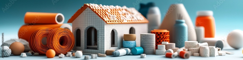 Poster a 3d rendered visual representation depicting the frequency of occurrence of different architectural