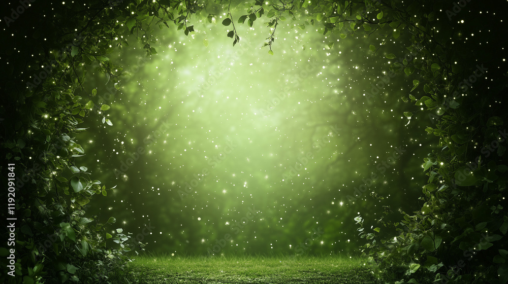 Poster enchanted forest path: a mystical path through a lush, green forest, bathed in an ethereal, soft lig