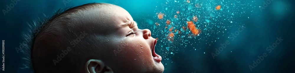 Poster detailed of a spectrogram displaying the frequency content and audio waveform of a baby s vocal cry 
