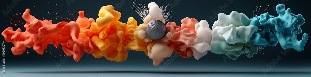 Poster vibrant 3d rendering of biological receptor frequency response diagram abstract depicting the dynami