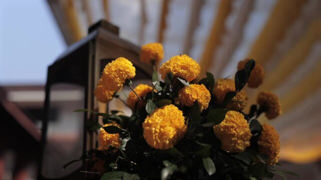 A Slow Motion Shot of an Indian Wedding Venue Decoration in India
