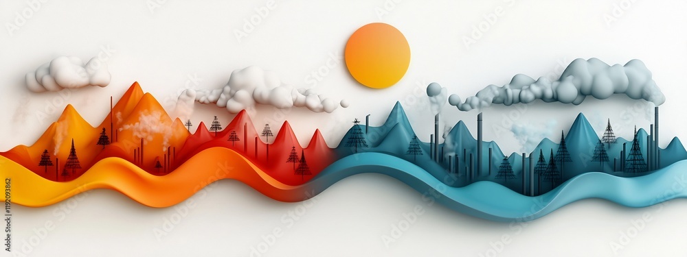 Aufkleber vibrant depicting an abstract landscape that visually represents the frequency and response of a pop