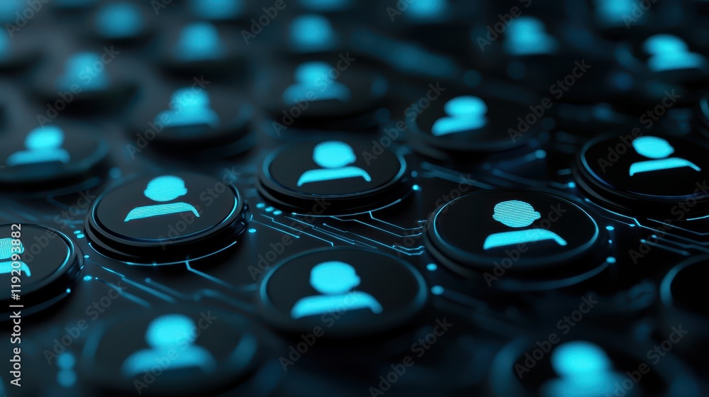 Aufkleber closeup of black and blue computer keyboard, detailed view of modern input device