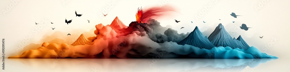 Poster a digital artwork depicting the dynamic frequency and occurrence of various geological events such a