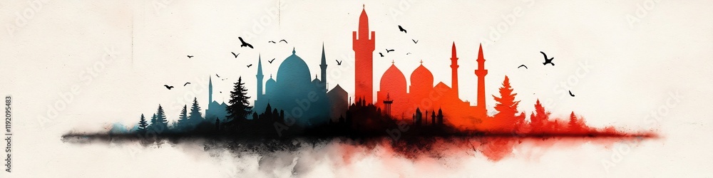 Aufkleber digital depicting the frequency and diversity of various religious architectural structures and prac