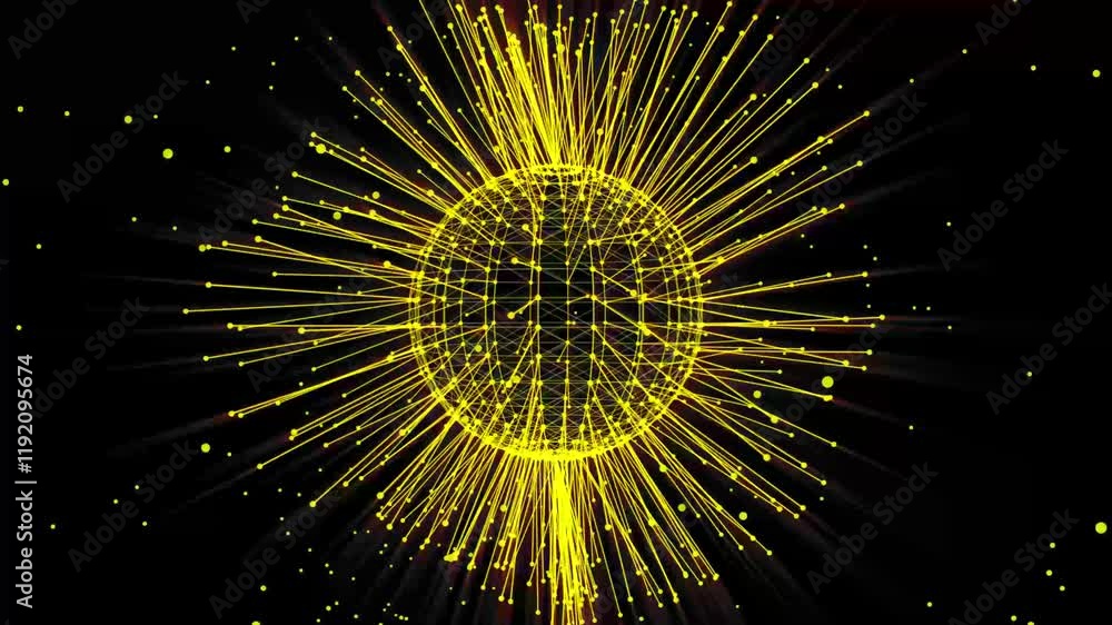 Poster loopable complex yellow sphere geometry background with a rotating globe. rotating sphere as a hud f