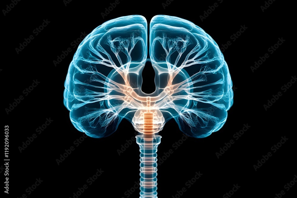 Aufkleber glowing blue digital brain connected by neural networks symbolizing intelligence and cognitive