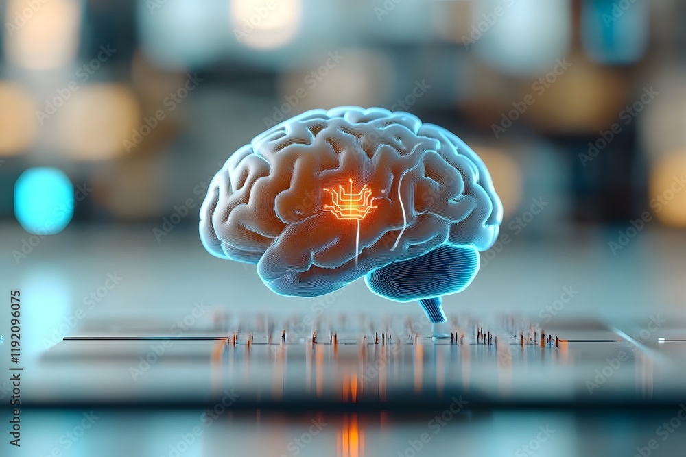 Poster glowing digital brain connected by neural networks symbolizing intelligence and cognitive technology