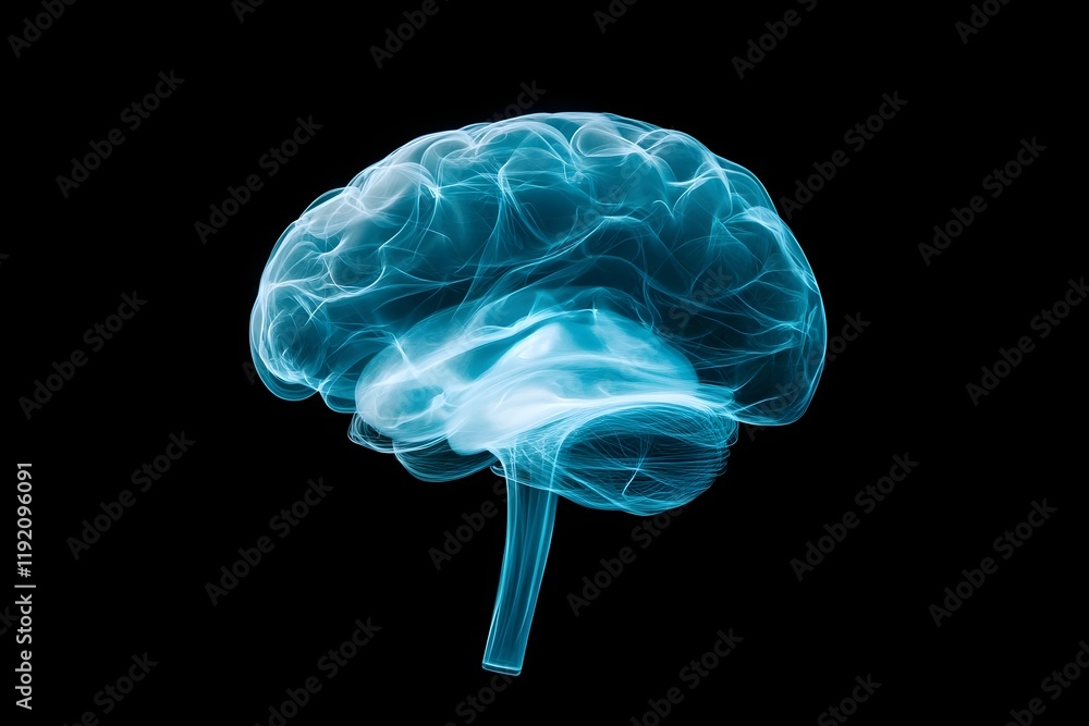 Poster glowing blue digital brain connected by neural networks symbolizing intelligence and cognitive
