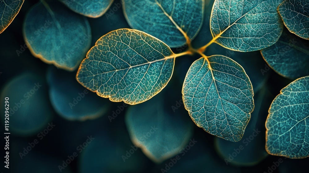 Canvas Prints Teal leaves with gold veins.