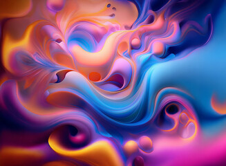 Fototapeta premium Abstract swirling vibrant colors blend in a dynamic, fluid composition. The background glows with intense hues.