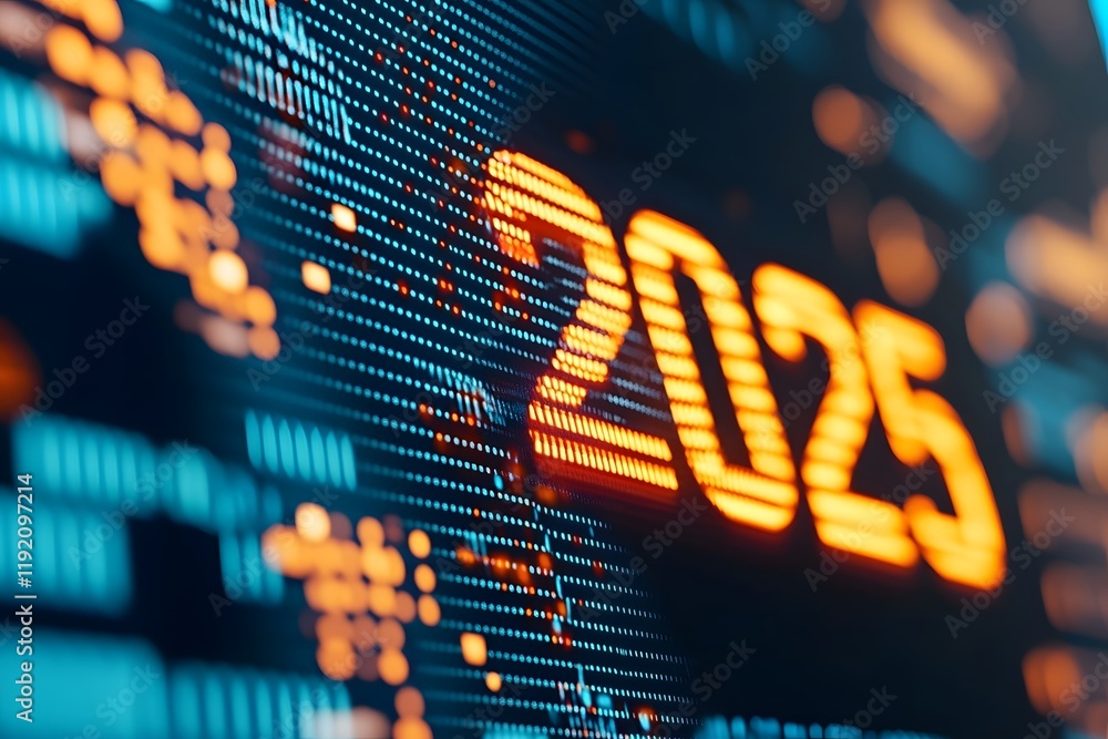 Aufkleber glowing 2025 text hovering above digital global network symbolizing futuristic planning and