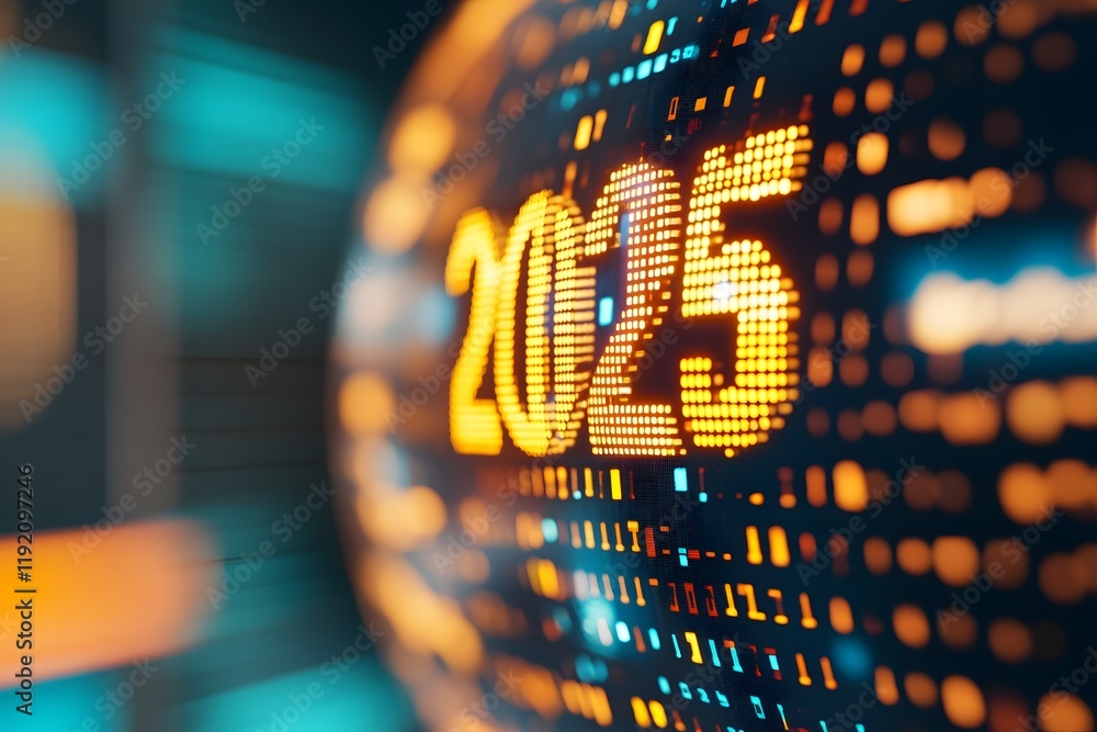 Aufkleber glowing 2025 text hovering above digital global network symbolizing futuristic planning and
