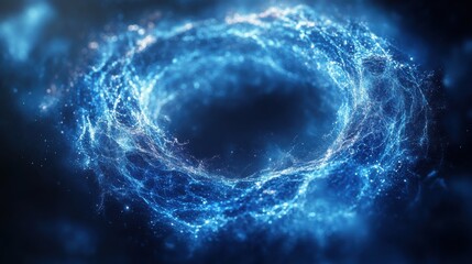 Abstract blue swirls and polygons on a dark background. Geometric design for banner template with white space in the center for text. Simple modern wallpaper with copy space.