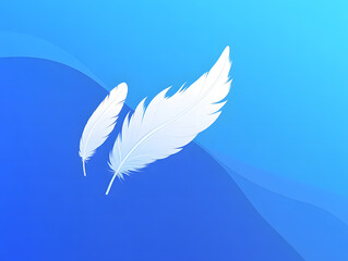 Two White Feathers on a Blue Background - Minimalist Concept of Lightness and Elegance