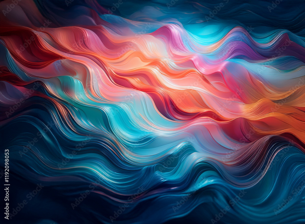 Poster abstract artwork featuring vibrant, flowing waves of color against a dark background. the dynamic in