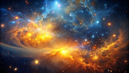 Obraz premium Cosmic Collision Blue and Gold Nebulae Merge