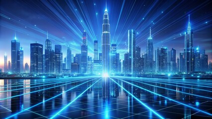Fototapeta premium Cyberpunk Cityscape Neon Lines and Digital Skyline