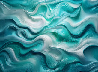 Obraz premium Abstract artwork featuring swirling, flowing teal and white forms against a dark background. The image evokes a sense of movement and fluidity.