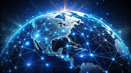 Global Network Illuminated Earth, Networked Connections, Digital Interconnectivity