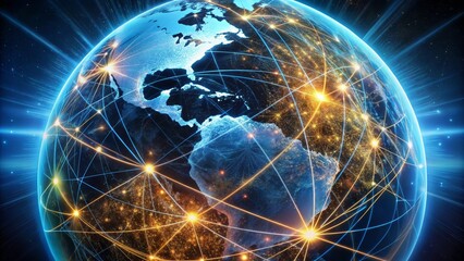 Global Network Earth's Digital Connections, Illuminated Globe, Network Visualization, Global Connectivity Global network, digital earth