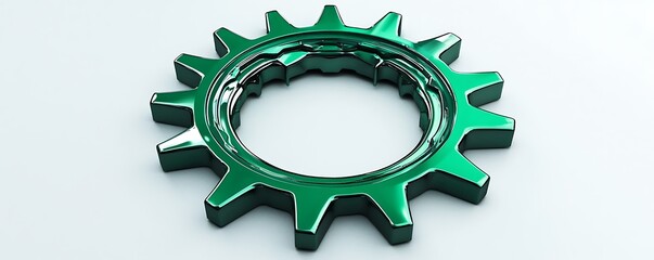 A metallic green gear with futuristic detailing, centered on a white background