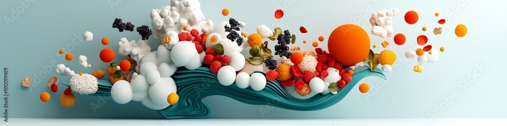 Poster a vibrant and dynamic depicting the frequency distribution of food consumption patterns within a pop