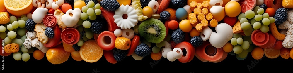 Poster vibrant depicting the frequency distribution of various food consumption patterns within a diverse p